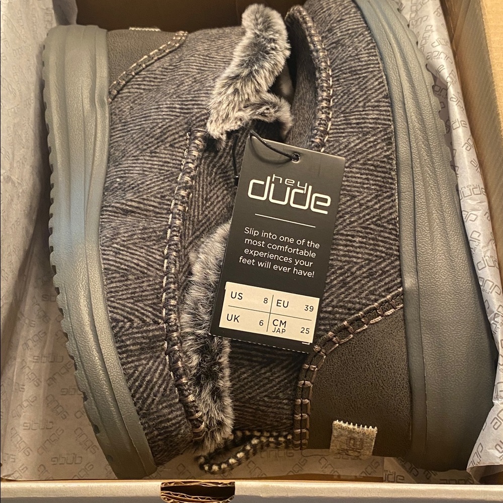 Hey Dude Charcoal Slip-On Shoes with Fur Trim